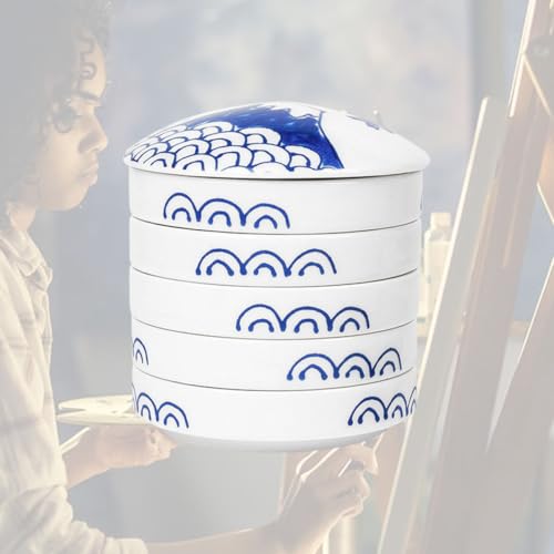 Paleta de cerámica Healeved de 5 capas azul para acuarelas y bocetos 7