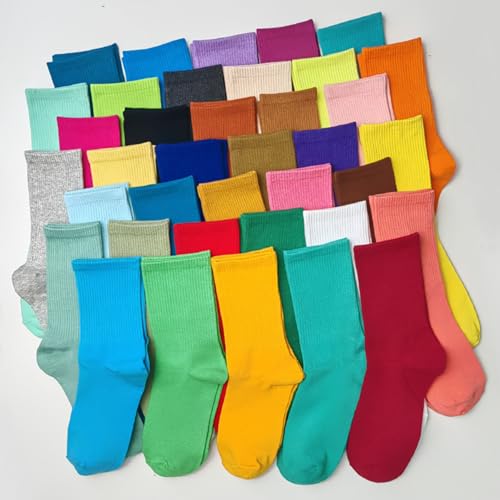 Image of Womens Colorful Basic Sock -Unique Knit Cotton Crew Socks 3 Pack