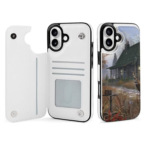 Protection iPhone 16 Plus chasse cerf pour ranger cartes et billets