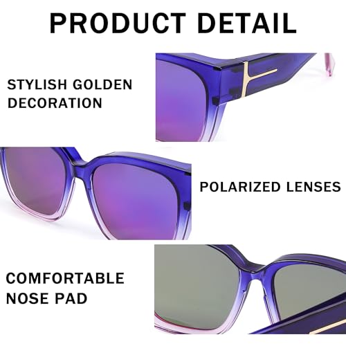 Image of SIPHEW Mirrored Sunglasses Polarized Fit Over Glasses for Women - Trendy Large Square w UV400 Protection Sun Glasses