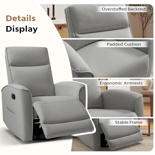Image of HAOMARKETS Swivel Rocker Recliner Chair Set of 2, Manual Faux Leather Glider Rocking Recliners for Adults, 360 Swivel Nursery Reclining Sofa with Storage Pocket