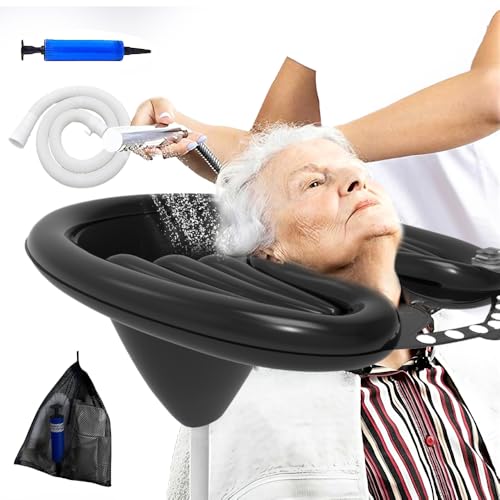 Inflatable Hair Wash Basin, WDKXCN PVC Portable Hair Washing Basin, Foldable Hair Washing Aids for Disabled, Portable Backwash for Elderly, Disabled, Pregnant, Injured, Bedridden, Handicap (Black)