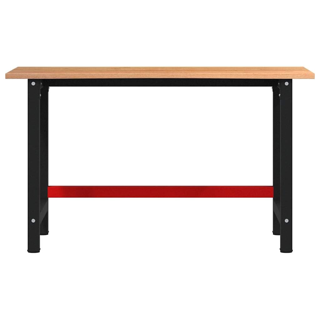 Banco de trabajo marrón claro, 140 x 60 x 81,5 cm, madera maciza de roble con estructura de metal, robusta mesa de trabajo para taller, garaje, bricolaje, con gran superficie de trabajo y espacio de