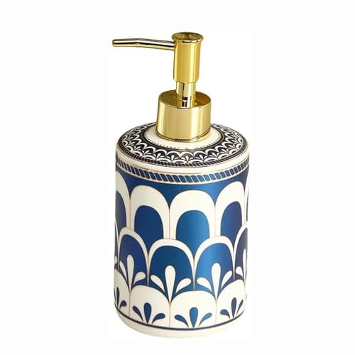 dispensador jabon Decoración del hogar, dispensador de jabón de cerámica, decoración for Cocina, baño, líquido, Vintage, Elegante, Estilo Bohemio de Granja Ducha(Feather Blue)
