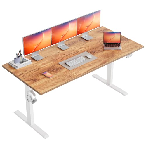 Image of Agilestic Electric Standing Desk, 63 x 24 Inches Height Adjustable Desk, Sit Stand up for Work Office Home, Ergonomic Rising Computer Table with Memory Preset, Light Rustic Brown
