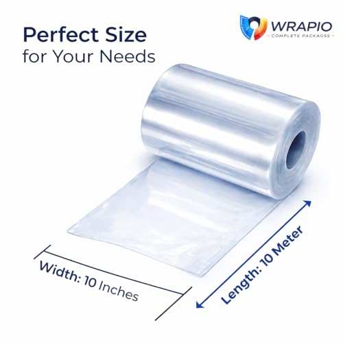Image of Wrapio PVC Heat Shrink Sleeve Roll 10 Inch Width and 10 Meters length | Transparent Shrink Wrap sleeve for Bottle, Jar, Gift & Packaging | Heat Gun /Hot Water Compatible (10 Meters)