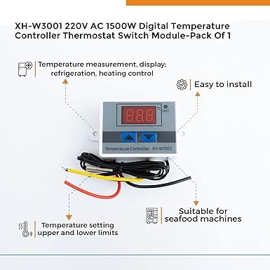 Real Instruments XH W3001 Digital LED Display Temperature Controller 220V 1500W 10A LED Temperature Controller With Thermostat Control Switch NTC Sensor Probe For Egg Incubator - Image 2 thumbnail