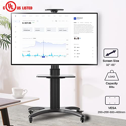 Nb North Bayou Mobile Tv Cart Aluminum Tv Stand With Wheels For 32 To 65 Inch Flat Panel Screens Rolling Tv Stand With Height-Adjustable Av Shelf And Camera Avf1500-50-1P-B #TOP4