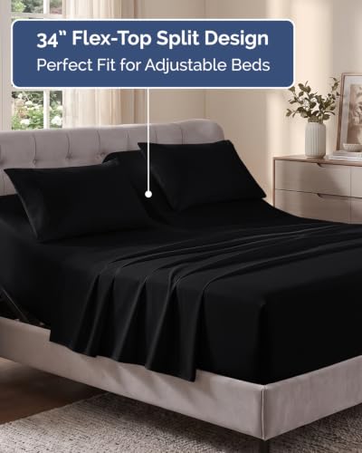 Image of Flex Top Split Head King Sheet Set - 4 Piece Extra Deep Sheets - Black