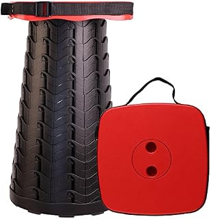 MKBK Telescopic Stool Adjustable Square Camping Stool, Collapsible Stool Outdoor Stool for Camping, Fishing, Hiking, Larger Stool Area Square Stool and Load Capacity 485 LB (Red)