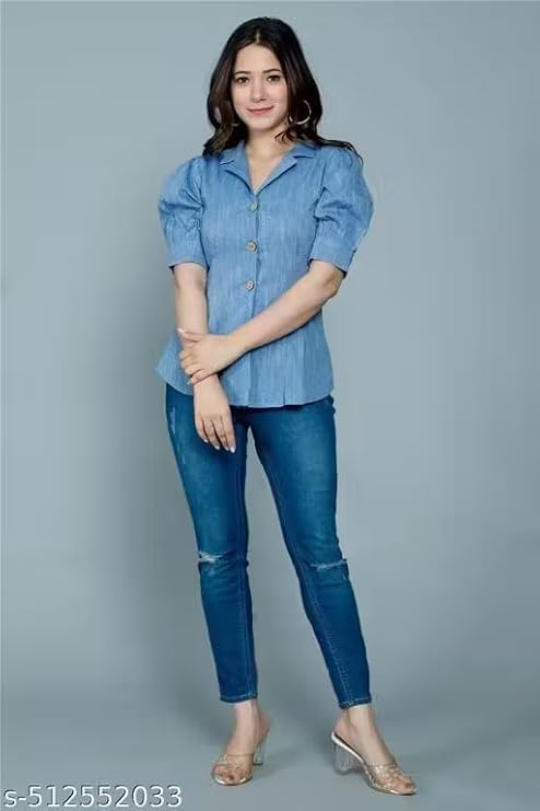 Image of Women's Crop Shirt, Black Short Sleeve, Collared Button-Down Top