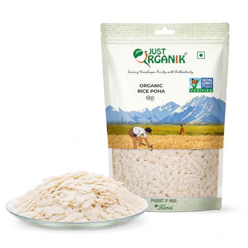 Image of Just Organik - Organic Rice Poha 500 g, certified Organic | Chiwda | Indori poha | Healthy breakfast | Atukula |