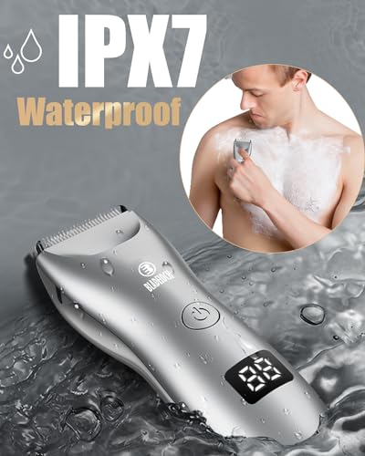Image of ENSSU Body Hair Trimmer for Men with Light, Ball Trimmer Men Waterproof, Pubic Groin Hair Trimmers for Man Rechargeable Body Groomer with Standing Recharge Dock,LED Display