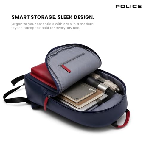 Image of Police Stylish Dual-Tone Laptop Backpack for Men & Women | Cushioned Laptop Sleeve | Large Storage Capacity | Front Organizer Pocket | Perfect for Office, College, Travel & Daily Use I Navy /Red