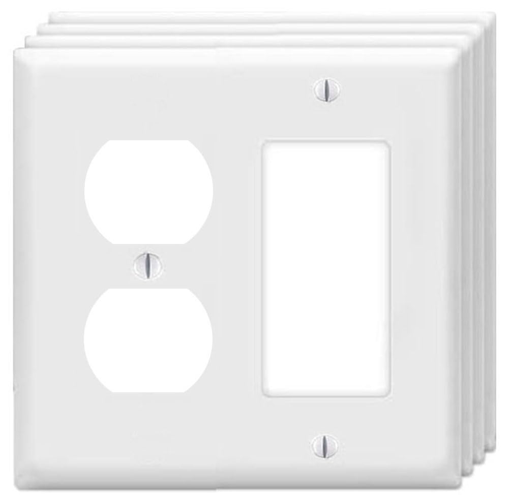 ZEFTV Duplex Outlet/Decorator Rocker Light Switch Wall Plates 2-Gang Switch Outlet Electrical Cover Plate Unbreakable Thermoplastic Faceplate for Light Receptacle Outlet Switch, White (4 Pack)
