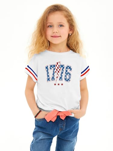 Image of Ithalt Toddler Boys Girls American Flag Shirts 4th of July Tshirt Kids USA Patriotic Tee Independence Day Outfit(3-7y)