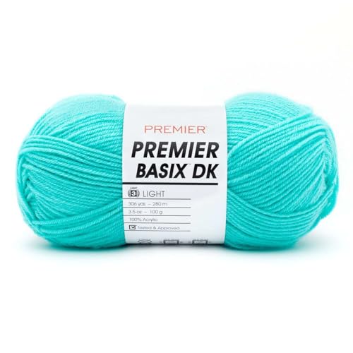 Premier Yarns Basix DK Weight Yarn, Made of Acrylic, Ideal Yarn for Crocheting and Knitting, Machine-Washable, Turquoise, 3.5 oz, 306 Yards