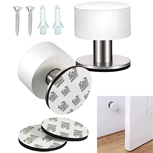 Fleymu 2 Pièces Butoir De Porte Mural Arret Porte Mural Butée Porte Butoir Porte Butée De Porte Adhésive Acier Inoxydable Avec Butée En Caoutchouc, 4 x...
