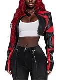 CONCINEROS Women's Faux Leather Jacket Zip Up Cropped Bomber Leather Jacket Women S-XXL