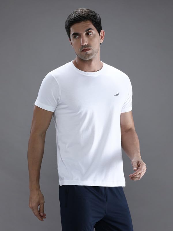 Image of CROCODILE Men Solid Sport Fit T Shirt | Round Neck | Short Sleeve | Regular Length | Basic Casual Pull On Topwear Grey Melange