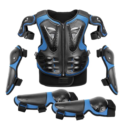 Chaqueta protectora para moto – 5 unidades equipo de motocross para niños, equipo de equitación para bicicleta | Armadura de moto para niños con rodilleras, coderas y pectorales, para deportes al aire