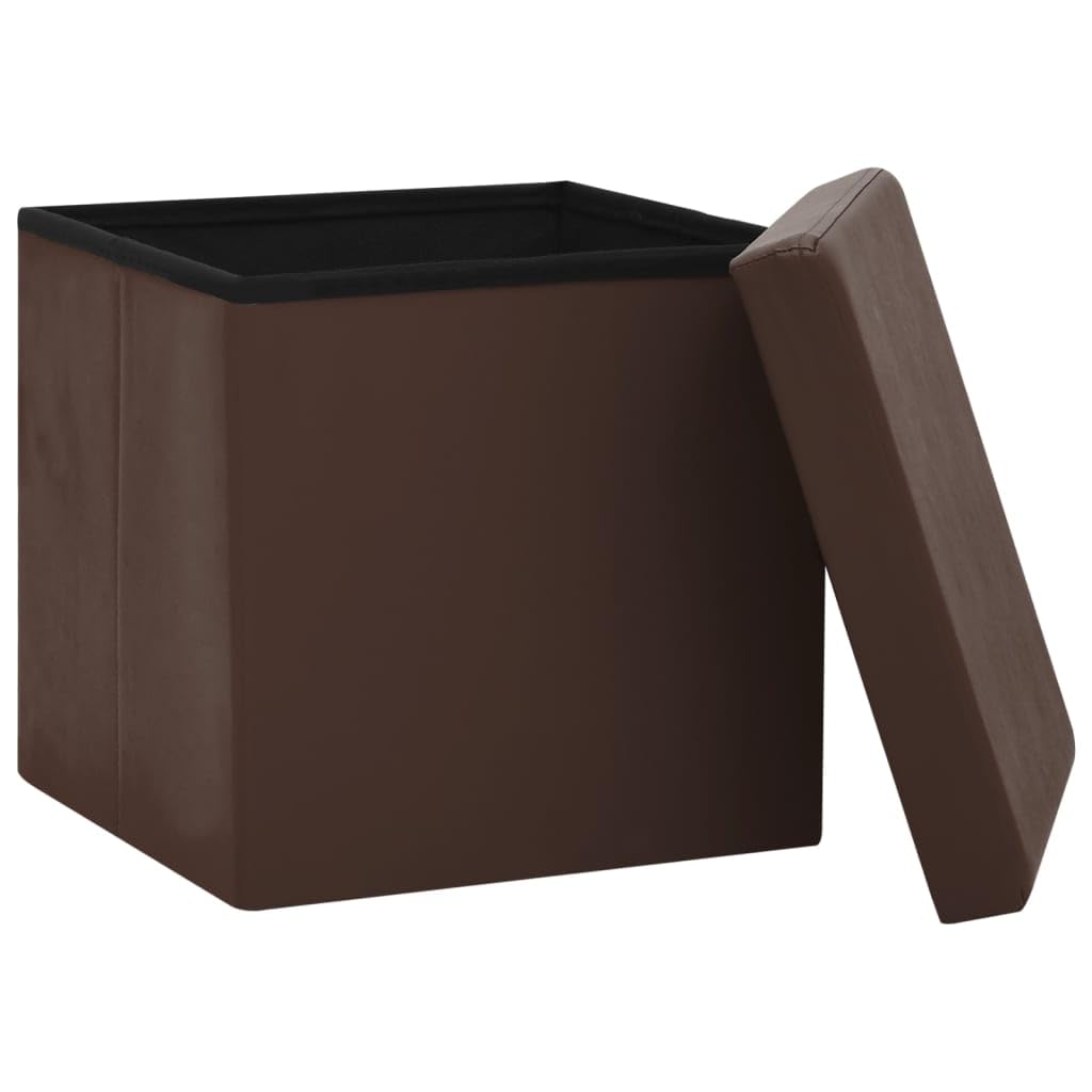 Taburete plegable con espacio de almacenamiento, 38 x 38 x 38 cm, taburete de PVC y MDF, banco acolchado para salón, caja de almacenamiento plegable, color marrón