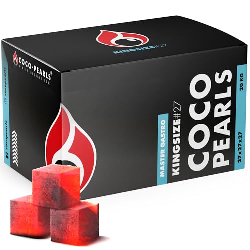 COCOPEARL Shisha Kohle, 100% Natürliche Kokos Kohle, Brenndauer Bis 90 min, Kein Geschmack Kohle Shisha, Ideal für BBQ und Grillkohle, Umweltfreundlich, 54 Stück - 27mm, 1Kg (KingSize27)