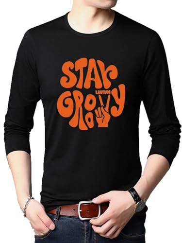 Image of LEOTUDE Regular Fit Cottonblend Full Sleeve Printed Men's T-Shirt (Color Maroon)