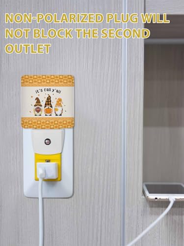 Image of Night Light Plug in LED It's Fall Y'all Gnomes on Pumpkin Maple Leaf Buffalo Plaid Automatic Night Light, Square Night-Light Plugs into Wall for Bedroom Bathroom Kitchen Hallway Decor