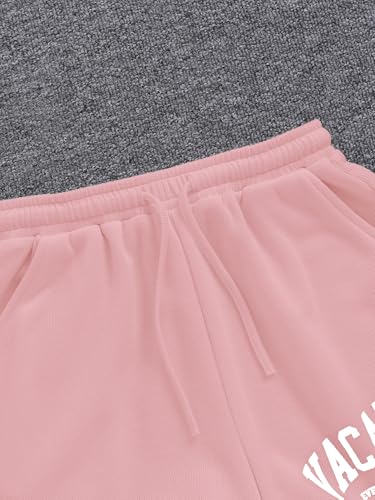 Image of Verdusa Girl's Tracksuit Sets 2 Piece Outfits Letter Print Vacation Tee Top and Drawstring Waist Shorts