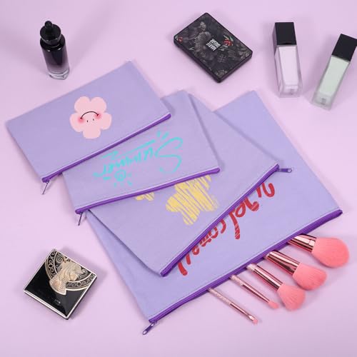 Image of 12 Pieces Cotton Canvas Makeup Bag, Multipurpose Cosmetic Bag with Zipper Travel Toiletry Pouch, Blank DIY Craft Bag (Purple, XL)