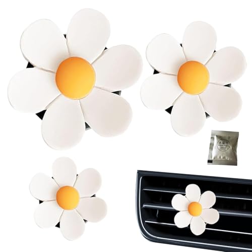 Flower Car Air Freshener | 3.5cm Cute Daisy Charm Cars Vent Clip Air Freshener | 3pcs Easy To Mount Decorative Flower Charm Cond