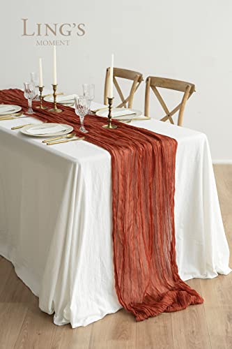 Lings-Moment-10Ft-Terracotta-Cheesecloth-Table-Runner-Burnt-Orange-Gauze-Semi-Sheer-Tablecloth-for-Wedding-Party-Bridal-Shower-Boho-Table-Decor-Rust-Thanksgiving-Day-Fall Lings Moment 10Ft Terracotta Cheesecloth Table Runner Burnt Orange Gauze Semi Sheer Tablecloth for Wedding Party Bridal Shower Boho Table Decor Rust Thanksgiving Day Fall