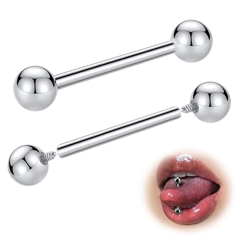 ESHIONER G23 Titan Zungenpiercing Nippelpiercing Brustwarzenpiercing Piercing Zunge 14G 12mm 4mm kugeln Gerade Barbell Piercing 2Stück