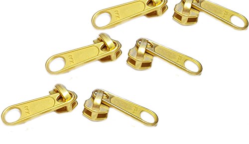 Make Your Own Zipper with YKK #5 Chain Nylon Coil with (3 Yards Black Included 6 Sliders) - in Your Choice of Slider (YKK Brass Long Pull Non Lock Slider)
