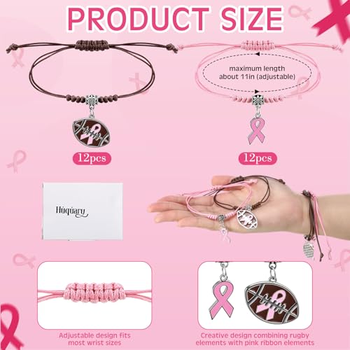 Breast Cancer Awareness Bracelets Bulk, Pink Ribbon Adjustable Football Bracelet Items Inspirational Wristband Accessories for Women Gifts Survior Party Favor2