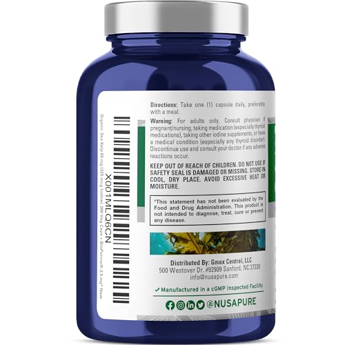 image for NusaPure Sea Kelp Iodine 325mcg per Veggie Capsule 200 Count (Non-GMO,