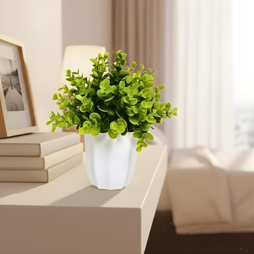 Image of fancymart Artificial Plant Eucalyptus Green Bunch in Pot - 22 cm Height, Perfect for Tabletop Decoration | Ideal for Home & Office Decor