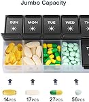 Organisateur de Pilules Extra Large 2 Fois par Jour, Boîte à Pilules Hebdomadaire Fullicon XL Deux Fois par Jour, Boîte à Pilules 7 Jours AM PM, Organisateur de Médicaments Quotidien Oversized pour Vitamines, Huiles de Poisson ou Suppléments