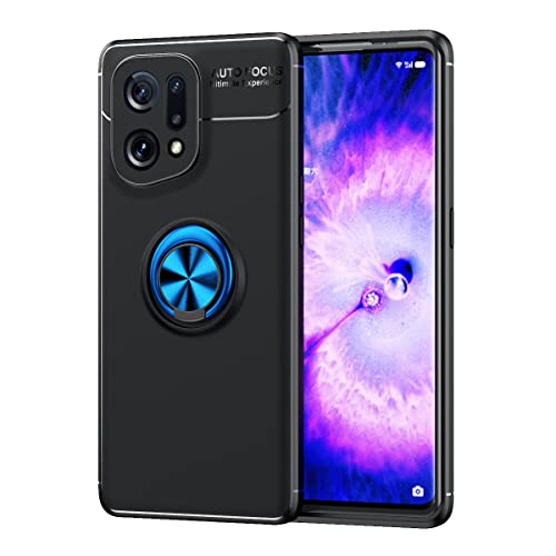 Wuzixi Funda para OPPO Find X5,Soporte Giratorio de 360 °, TPU Suave, a Prueba de Golpes,Carcasa para OPPO Find X5 Fundas.Negro+Azul