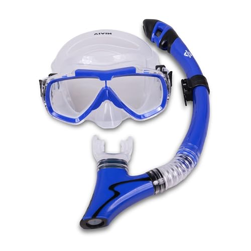 Image of Nivia Pro Dive 2.0 Diving Set for Unisex Kids and Adults, Snorkle Set with Swimming Goggles, Swimming Mask Diving Goggles with Silicone Strap, Snorkel Mask for Underwater Sports Diving (Blue)