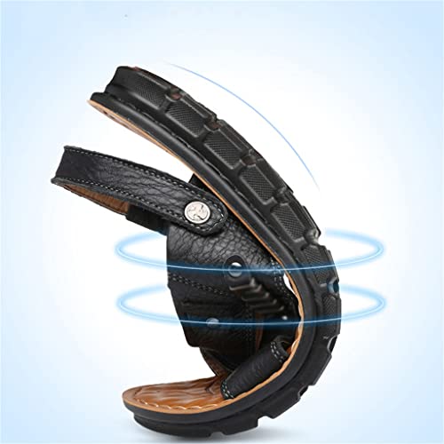 Men's Beach Shoes Sandals Cow Leather Slippers Breathable Purpose Men's Sandals(42)4