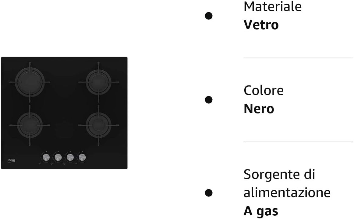 Beko HILG 64220 S piano cottura Incasso Gas Nero Beko HILG 64220 S piano cottura Incasso Gas Nero