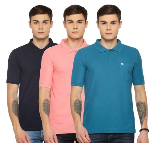 Image of Dollar Men's Pack of 1 Solid Cotton Blend Polo Neck T-Shirt