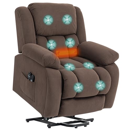 HOMCOM Fauteuil releveur électrique Fonction Massage et Chauffage, Fauteuil Relax électrique en Velours, Dossier inclinable, Assise Large, Ports USB, télécommande,...