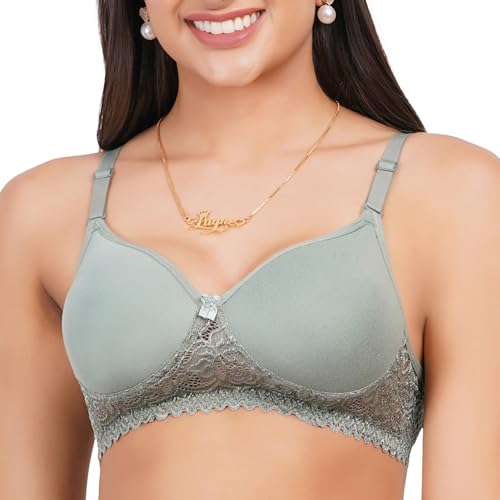 Image of Lace Padded Everyday Padded Bra for Women - Made of Pure Cotton Full Coverage Over Size Non Wired Pushup Soft Cup for T-Shirt Saree Dress Sports Garment for Daily Use Everyday