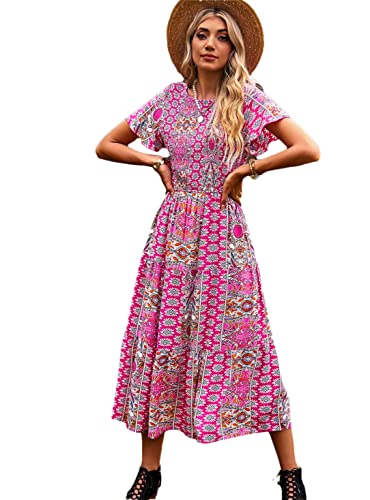 Robe d'été vintage fleurie rose rouge pour vos flâneries