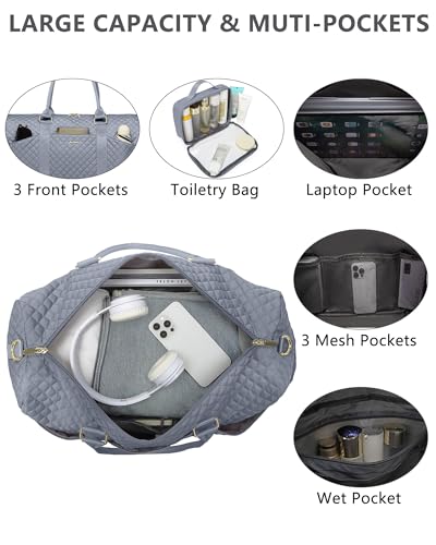 Image of Women Weekender Travel Duffle Bag: Travel Duffel Overnight Bags with Shoe Compartment Large Carry on Tote with Toiletry Bag Weekend Traveling Yoga Gym Hospital Bag for Women with Wet Pocket Grey