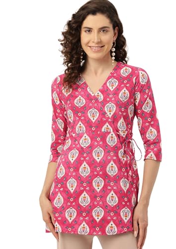 Image of feranoid Floral Print Angrakha 3 Sleeves Flared Kurti