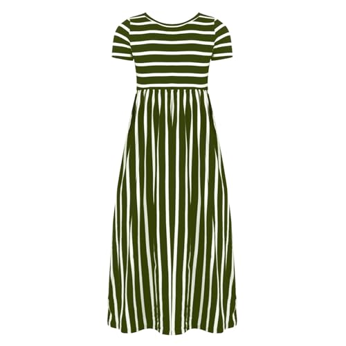 Cute Kids Girls Short Sleeve Stripe Dress Summer Casual Loose Dresses Holiday Long Maxi Dress with Pockets (Green, 3-4 Years)3